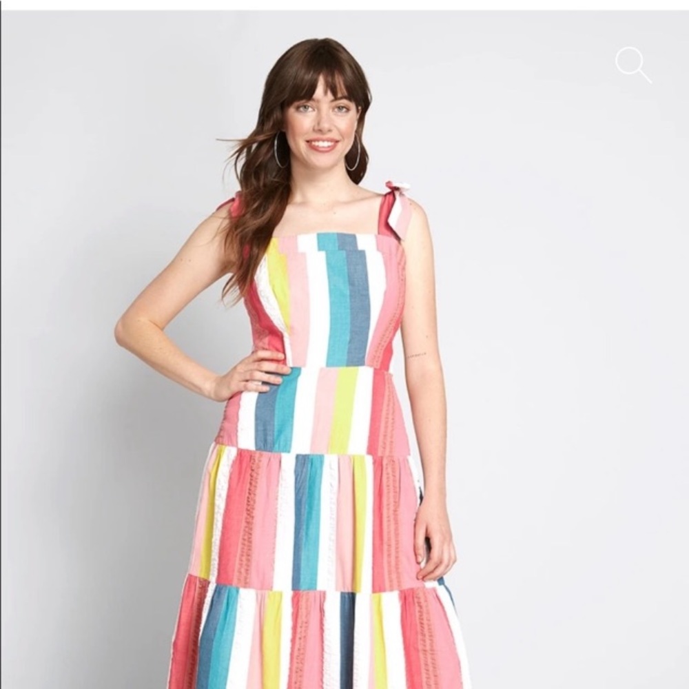 Modcloth/ EmilyandFin The Iona Summer Rainbow Striped  Midi Dress Size XL